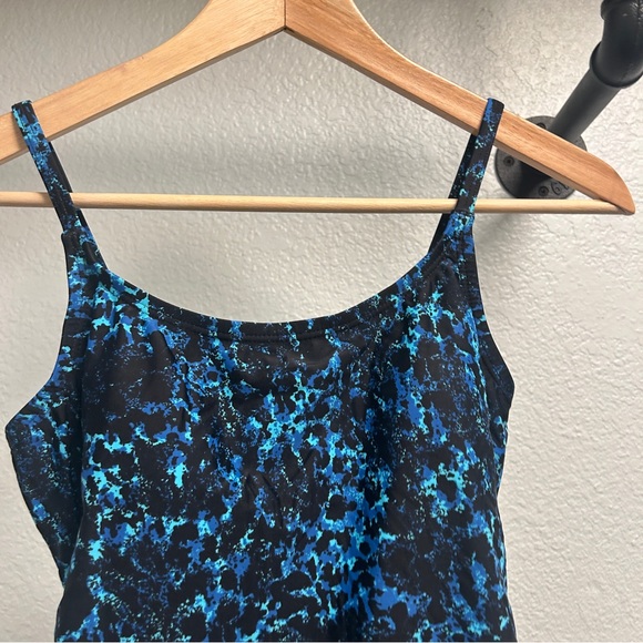 Speedo one piece slimming swimsuit women’s 10 blue/ black padded bathing suit - Picture 3 of 6